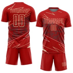 Cream Jersey Soccer Sports Red Sublimation Uniform Lines Custom Cream Jersey Soccer Sports Red Sublimation Uniform Lines Custom